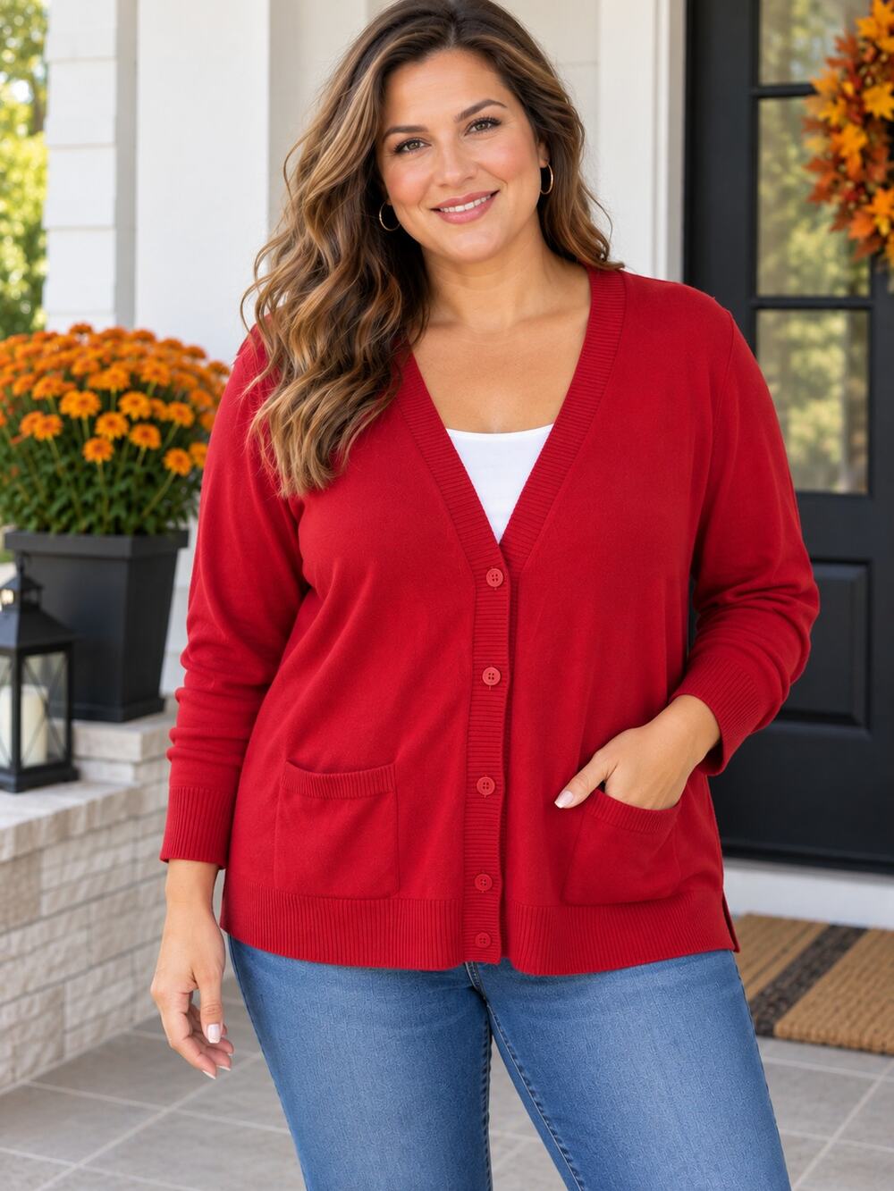 Torrid Women’s Size 2 Red Button Front Cardigan Sweater Pockets Rayon Blend